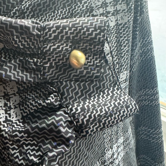 Peters & Ashley Liquid Silk Black Geometric Long Sleeve Vintage Blouse Size 14 - Picture 5 of 10